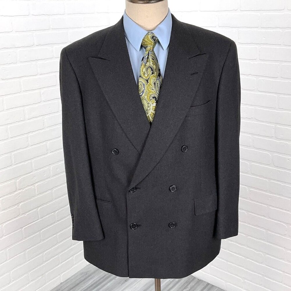 Pierre Cardin Blazer‎ Men 44 Gray Flannel Double Breasted Classic Union USA VTG